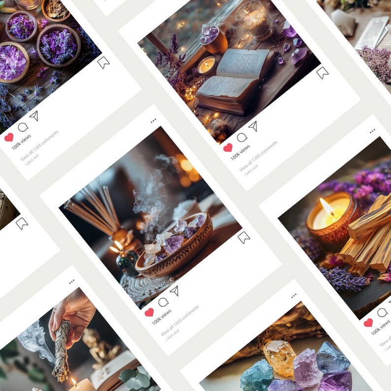 Witchy Life Tarot Reader & Spiritual Branding PNG Collection with 60 aesthetic stock photos and images. Perfect for social media, Instagram branding, scrapbooking, junk journals, tarot blog graphics, and mystical ephemera. High-quality PNGs with commercial use.