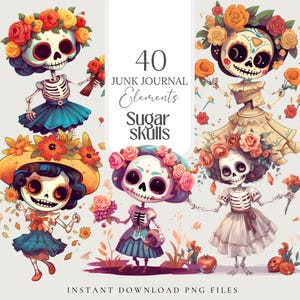 Zuckerschädel Clip Art Dia de los Muertos La Catrina PNG Zuckerschädel Art Scrapbook Skelett Tag der Toten Grimoire Ephemera Schädel Fussy Schnitte