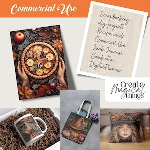 Mabon cozy harvest witchy clipart featuring over 100 PNG files, 5x7 inches each. Perfect for junk journals, grimoire pages, Book of Shadows, spell books, and fall crafts. Includes commercial use for creating spiritual and seasonal projects.