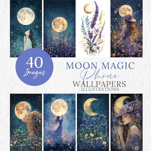 Papel de parede mágico para celular da lua Witchy clipart png Gráficos wicca Histórias pagãs do Instagram lua bruxa Scrapbook etiquetas para presentes grimório diário de lixo