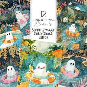 Summerween süße Geist druckbare Karten png, wunderliche Tapete, Illustration, junk journal, scrapbook Wandkunst, Grußkarten tags