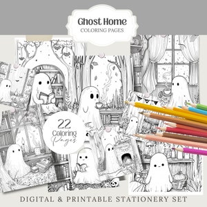 Cute Ghost 3 halloween spooky Coloring Pages book kawaii, anime, scary, teen party, kids activities, magic grayscale, witch, stress relief