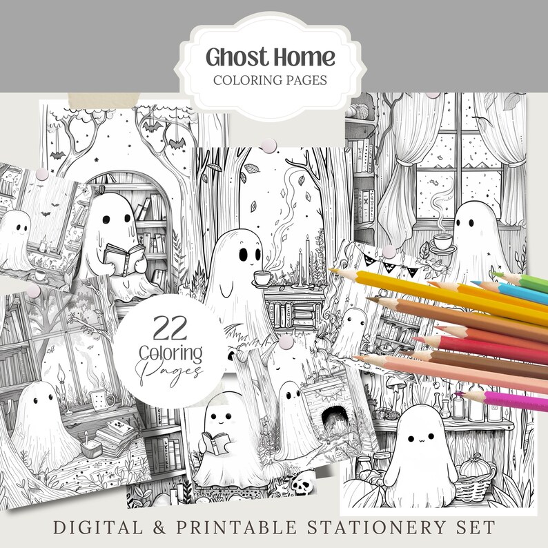 Cute Ghost 3 halloween spooky Coloring Pages book kawaii, anime, scary, teen party, kids activities, magic grayscale, witch, stress relief