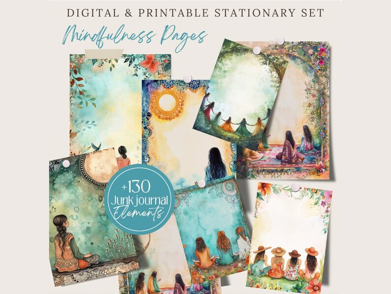 Holistic Promo Bundle Meditation Mindfulness png, Junk Journal Digital Paper, Planner pages, spiritual Stationary, scrapbook, Commercial Use