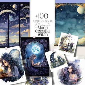Moon Witch png Digital Grimoire Paper Witchy Wallpaper moon planner Book of Shadows Witch junk journal clipart witchy Ephemera scrapbook