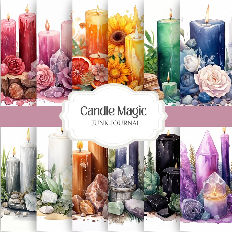 Candle Magic Witch Clipart Witchy Planner Stickers Wallpaper for Digital Grimoire Stickers for Book of Shadows, Witch Junk Journal Kit