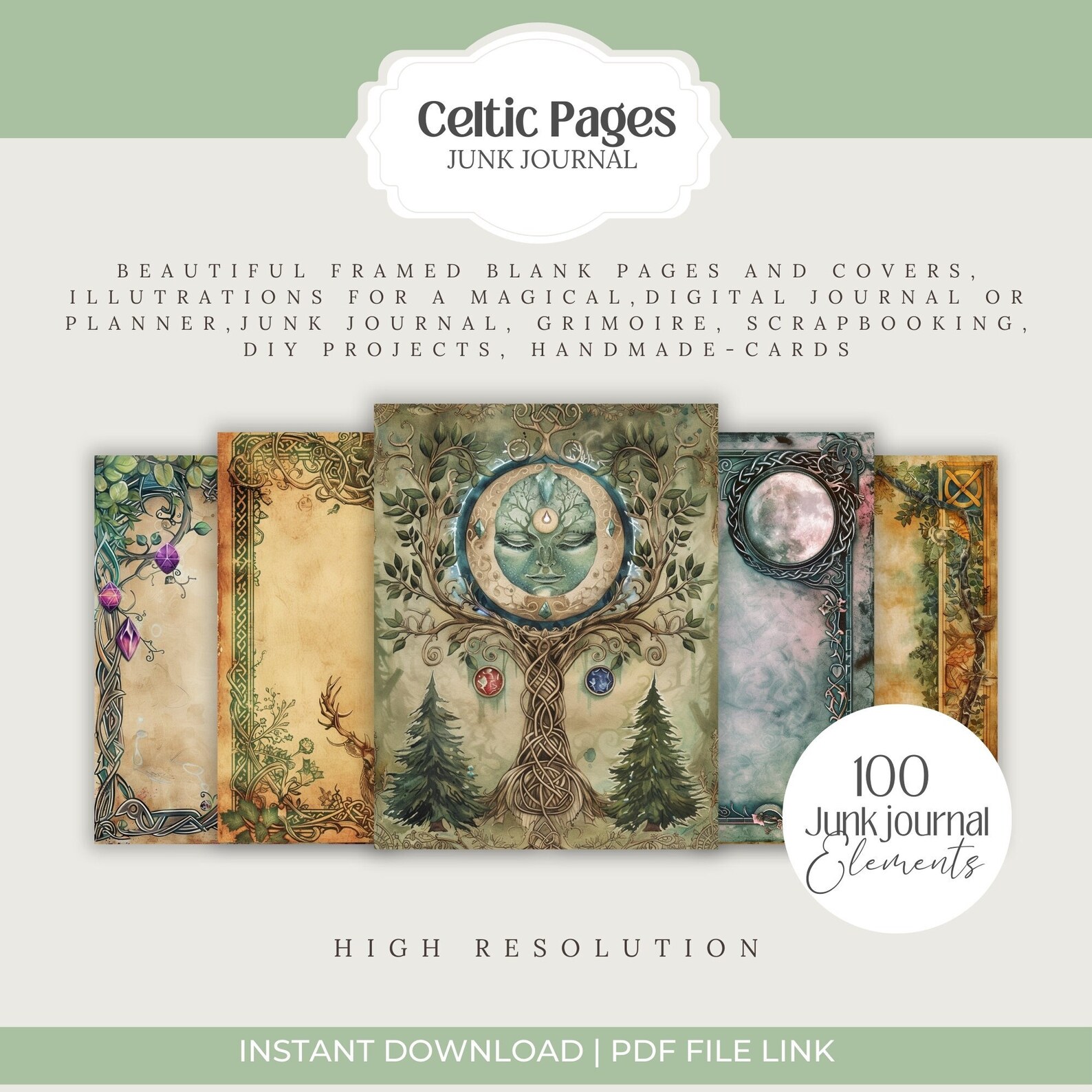 Celtic Magic Pages Png Digital Grimoire Covers for Book of Shadows ...