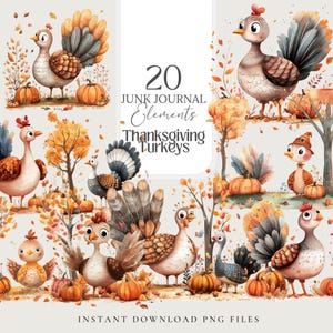 Pavos de Acción de Gracias PNG Clipart de otoño Guardería Acción de Gracias Sublimación Gráficos de otoño Pegatina de pavo Álbum de recortes de otoño Diseño de tarjeta de agradecimiento