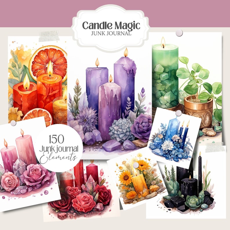 Candle Magic Witch Clipart Witchy Planner Stickers Wallpaper for Digital Grimoire Stickers for Book of Shadows, Witch Junk Journal Kit