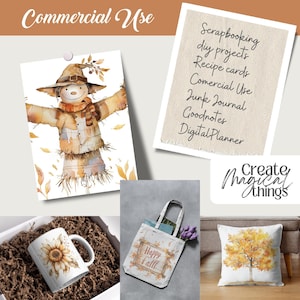 Collection of over 100 boho, cozy, neutral color fall/autumn watercolor PNG images with transparent backgrounds. Ideal for creating stickers, planners, scrapbooks, junk journals, ephemera, sublimation crafts, and various DIY projects
