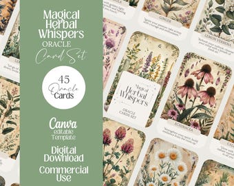 Herbal Whispers Botanical Oracle Cards, Printable Deck, Editable