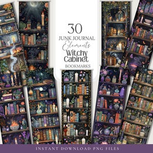 Witchy Cabinets PNG marque-page Witchy apothicaire tag étiquettes herboriste magie amateur de livres rat de bibliothèque carte-cadeau clipart sorcière verte éphémères