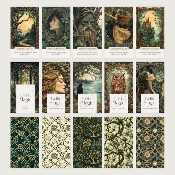 ケルトマジックオラクルカードPNG、印刷可能なデッキ、編集可能な