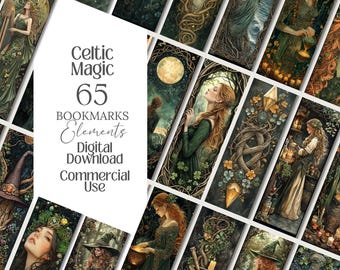 Celtic Magic Witchy Bookmarks Pagan Grimoire Tags Label Wicca Scrapbook Ephemera Forest Clipart Sublimation PNG Book of Shadows Celtic witch