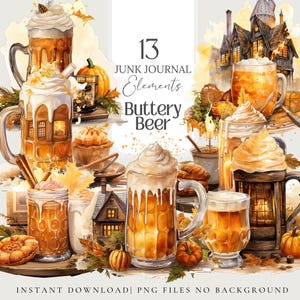 Butterbeer Witch Clipart: Watercolor Junk Journal Stickers (Digital Download)