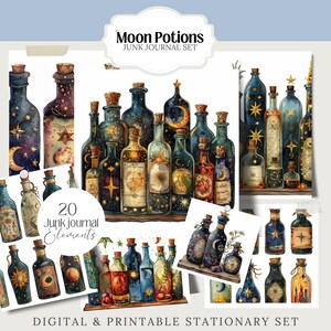 Moon celestial astrology clipart featuring vintage witchy designs. Includes 20 PNG images with transparent backgrounds, perfect for digital grimoires, junk journals, planners, and more. Commercial use allowed for crafting and creative projects