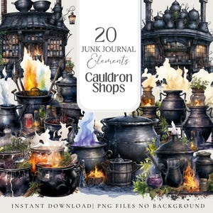 Cauldrons Witch Clipart Witchy Planner Stickers Wallpaper for Digital Grimoire Stickers for Book of Shadows, Witch Junk Journal Kit