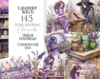 Lavender Witch Junk Journal Kit: 145 png-bestanddelen Witchy Ephemera (digitale download)