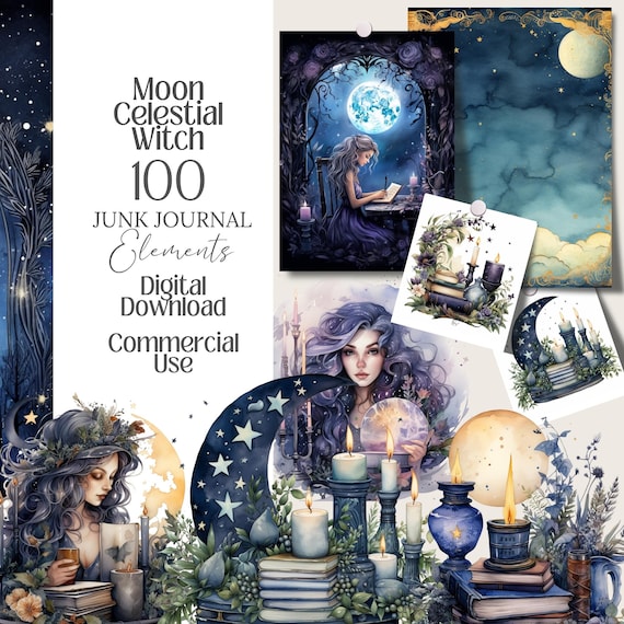 Moon Witch png Clipart Witchy Wallpaper Grimoire planner stickers Book of Shadows junk journal Ephemera for scrapbook