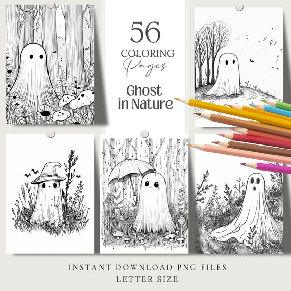 Cute Ghost 2 halloween spooky Coloring Pages book kawaii, anime, scary, teen party, kids activities, magic grayscale, witch, stress relief