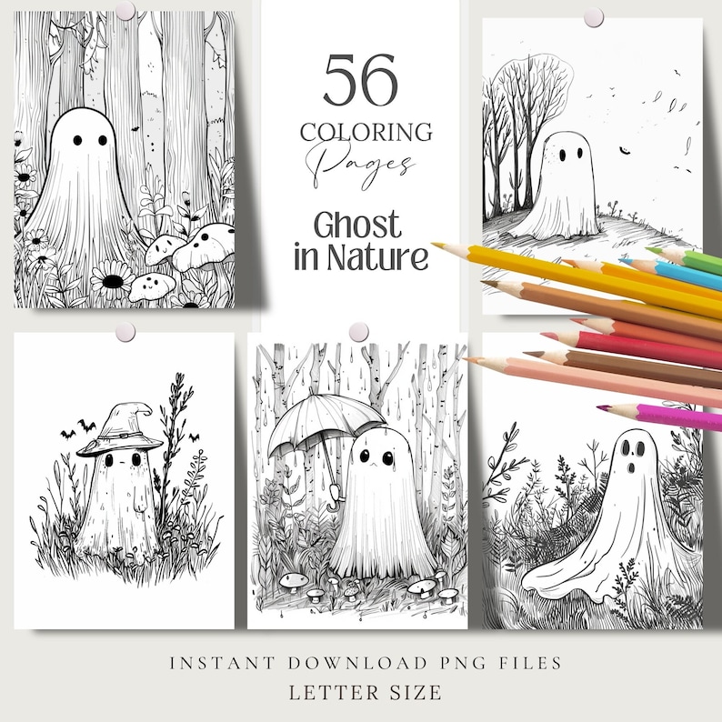 Cute Ghost 2 halloween spooky Coloring Pages book kawaii, anime, scary, teen party, kids activities, magic grayscale, witch, stress relief