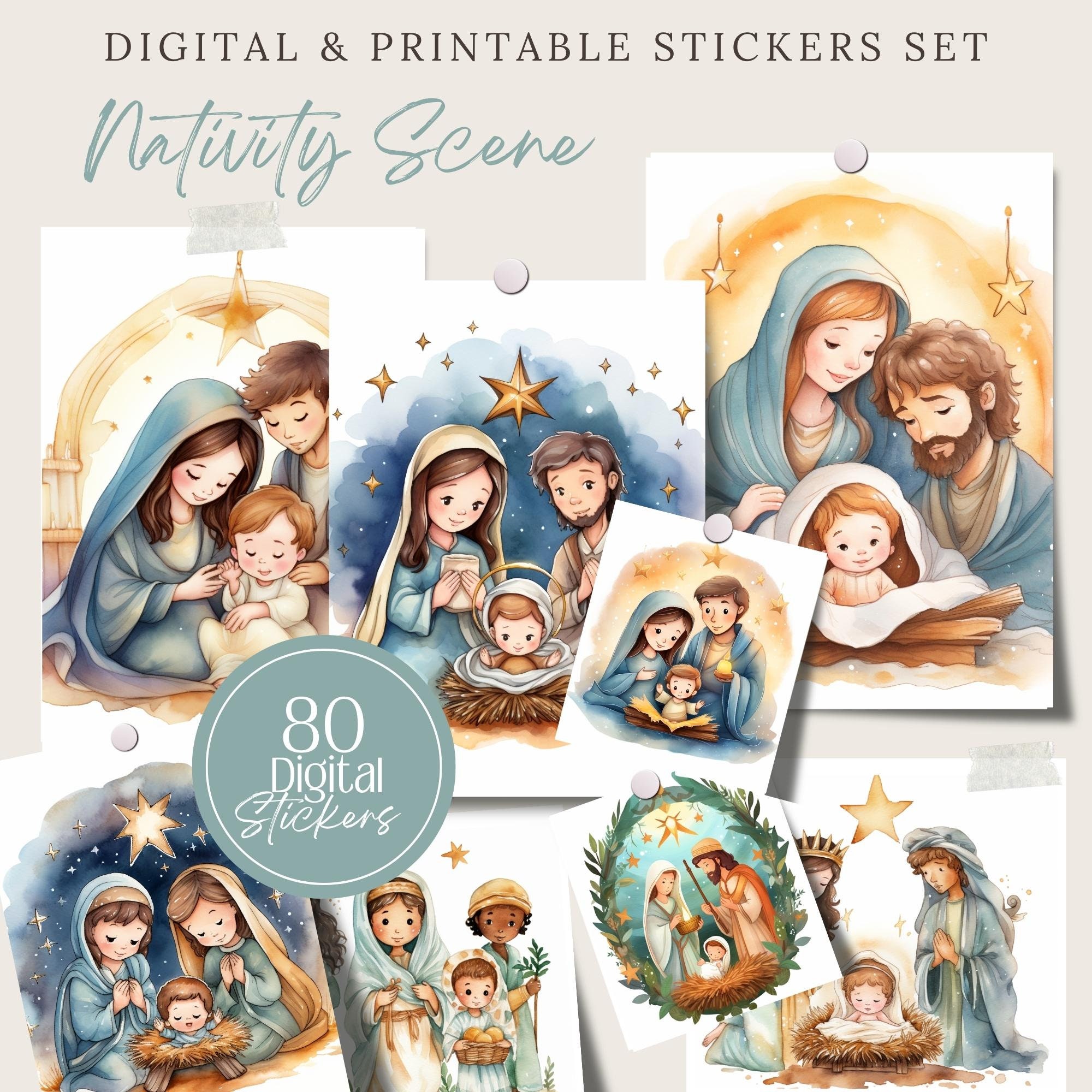 Nativity Clipart Set, Christmas Stickers, Crafts, Png, Cards, Digital ...