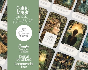 Keltiska magiska orakelkort png, utskrivbar kortlek, redigerbar mall Tarot holistisk affirmation Wicca häxig spådomskortsuppsättning