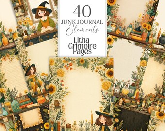 Litha Grimoire Pages: Midsummer Witchy Journal Paper (PNG Digital Download)