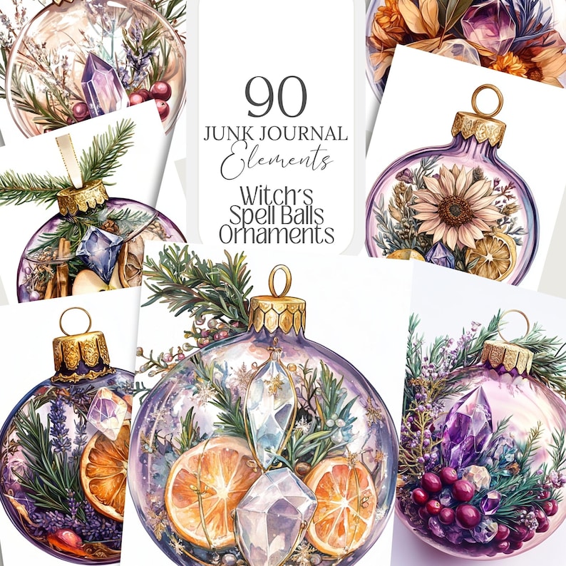 Witchy Spell Ball Ornament Potion Bottles Wiccan Pagan PNG images,  Ideal for clipart, stickers, scrapbooking, fussy cuts, illustrations, junk journals, planners, designs, grimoire, Book of Shadows