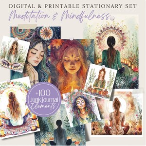 Holistic Promo Bundle Meditation Mindfulness png, Junk Journal Digital Paper, Planner pages, spiritual Stationary, scrapbook, Commercial Use