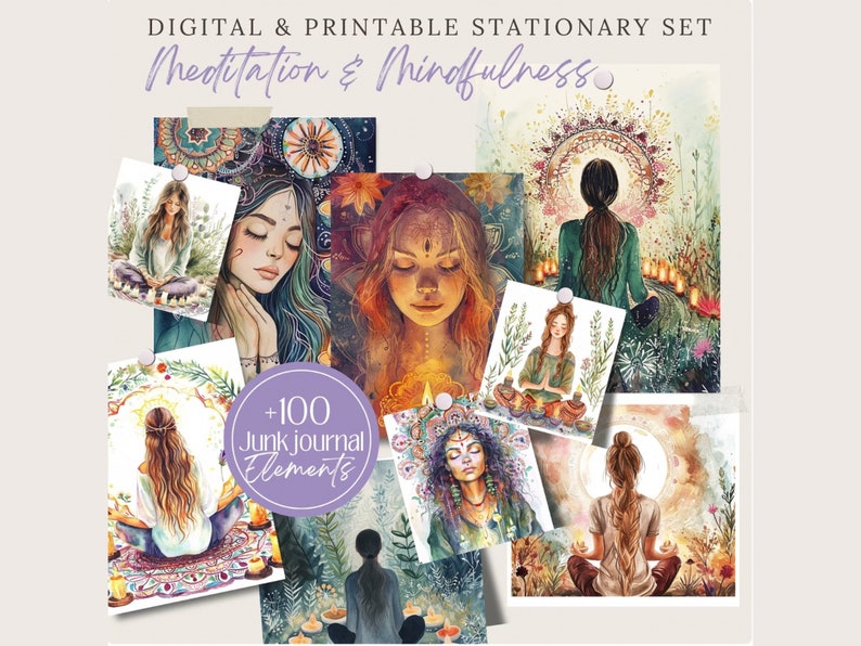 Holistic Promo Bundle Meditation Mindfulness png, Junk Journal Digital Paper, Planner pages, spiritual Stationary, scrapbook, Commercial Use