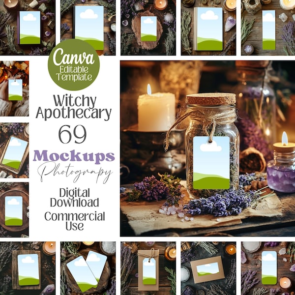 Witchy Branding Mockup Bundle | Canva Template etsy listing Apothecary Tarot Reader image Esoteric Shop Wicca Mock up Mystic Store Photo