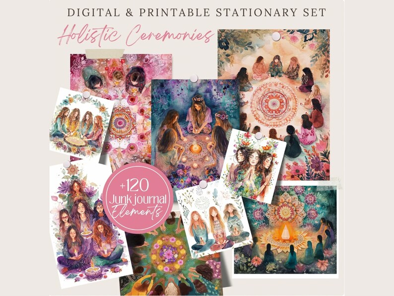 Holistic Promo Bundle Meditation Mindfulness png, Junk Journal Digital Paper, Planner pages, spiritual Stationary, scrapbook, Commercial Use