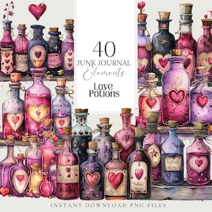 Poción de amor png Clipart de San Valentín Poción de amor de bruja Efímera Pegatina de bruja Poción de amor Magia de amor Grimorio Arte Diario basura de bruja Planificador de amor