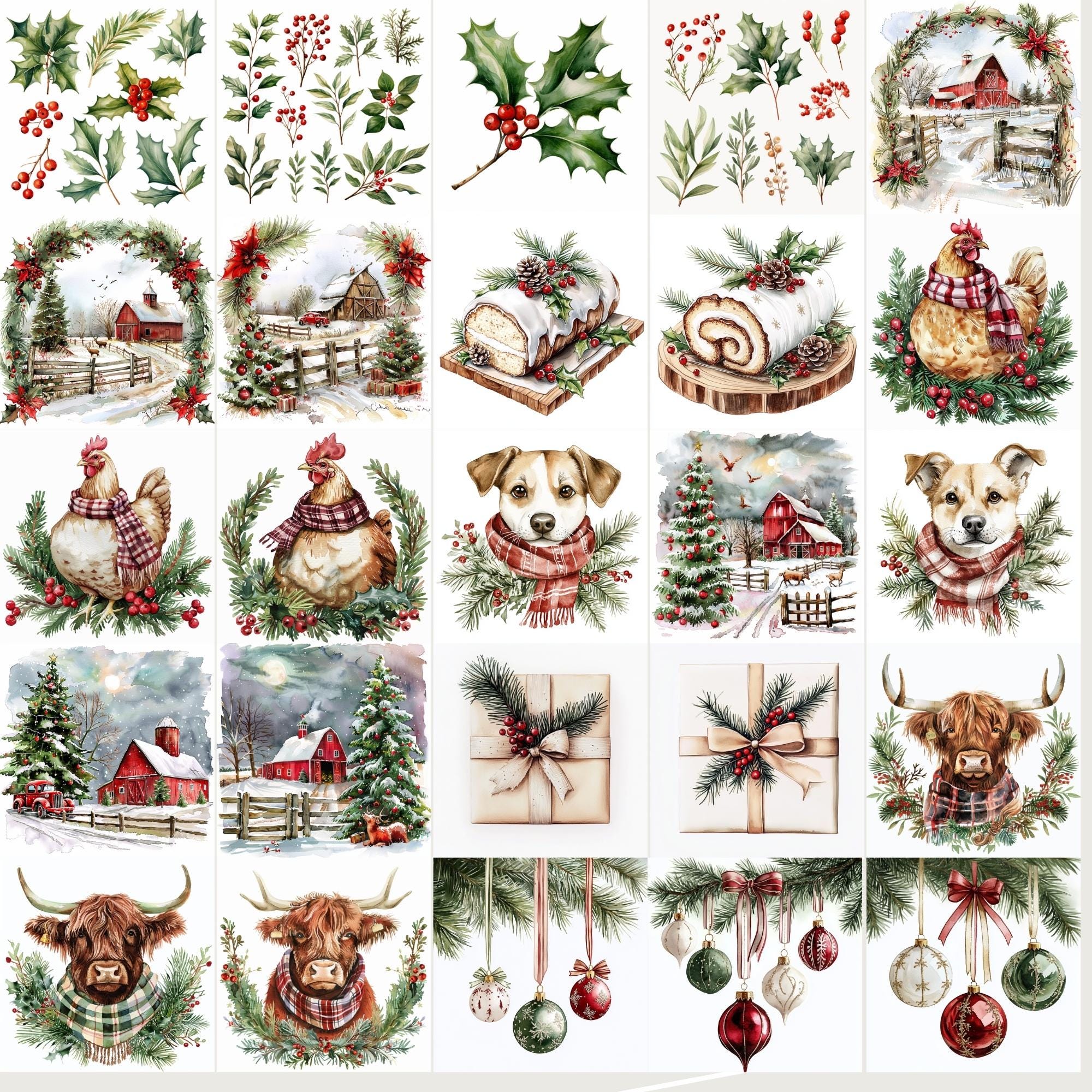 Christmas Farmhouse PNG Clipart: Rustic Holiday Graphics (digital ...