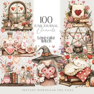Sorcière mignonne d'amour PNG Clipart witchy de la Saint-Valentin amour magique Sticker sorcière album sublimation d'amour witchy graphiques amour witchy éphémères