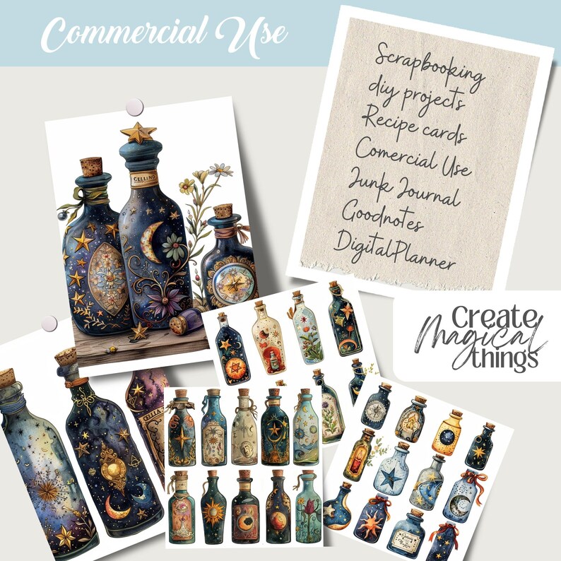 Moon celestial astrology clipart featuring vintage witchy designs. Includes 20 PNG images with transparent backgrounds, perfect for digital grimoires, junk journals, planners, and more. Commercial use allowed for crafting and creative projects
