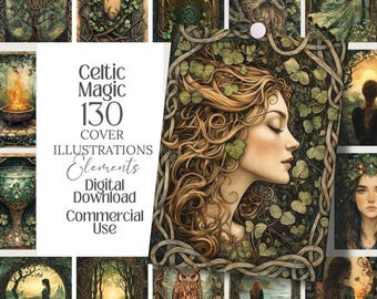 Celtic Green Witch Illustrations: Book of Shadows, Grimoire (130 PNG Digital Files)