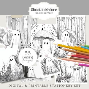 Cute Ghost 2 halloween spooky Coloring Pages book kawaii, anime, scary, teen party, kids activities, magic grayscale, witch, stress relief