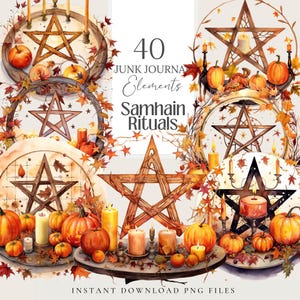Samhain Pagan Fall, Witch Clipart Witchy Planner Stickers Wallpaper for Digital Grimoire for Book of Shadows, Witch Junk Journal Kit