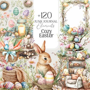 Pâques cosy PNG Junk Journal stationnaire printemps Clipart pour album de bricolage Pâques Grimoire Wall Art Pâques planificateur Tag Pâques sublimation