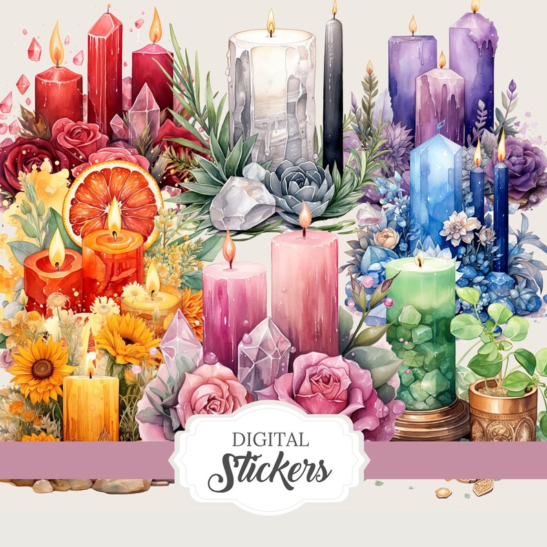 Candle Magic Witch Clipart Witchy Planner Stickers Wallpaper for Digital Grimoire Stickers for Book of Shadows, Witch Junk Journal Kit