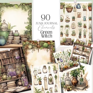 Green Witch Junk Journal Kit Witchy Planner Witch Journal Digital Grimoire Printable Paper Apothecary Print Witch Stationary Witch Ephemera