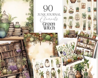 Green Witch Junk Journal Kit Witchy Planner Witch Journal Digital Grimoire Printable Paper Apothecary Print Witch Stationary Witch Ephemera