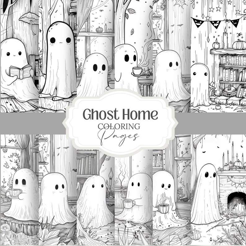Cute Ghost 3 halloween spooky Coloring Pages book kawaii, anime, scary, teen party, kids activities, magic grayscale, witch, stress relief