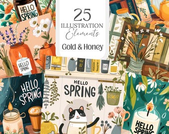 Hello Spring Illustration Set: 60+ PNG Digital Elements (Commercial Use)