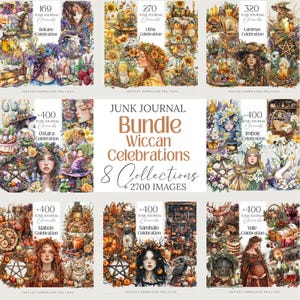 Wheel of the Year Clipart Mega Bundle Wicca png Pagan Witchy Grimoire Imbolc Junk Journal Mabon Samhain Ostara Beltane Litha Yule Lammas