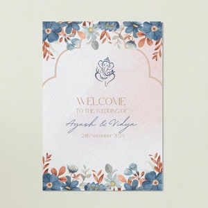 Hindu Wedding Program, Indian Gujarati Wedding Ceremony Programme Guide, Personalised Template Digital File, textured blue floral