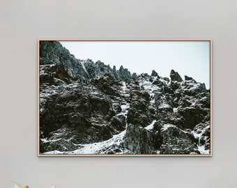 Icelandic Winter Rock Formation Photo Print – Travel Wall Art (Digital Download)