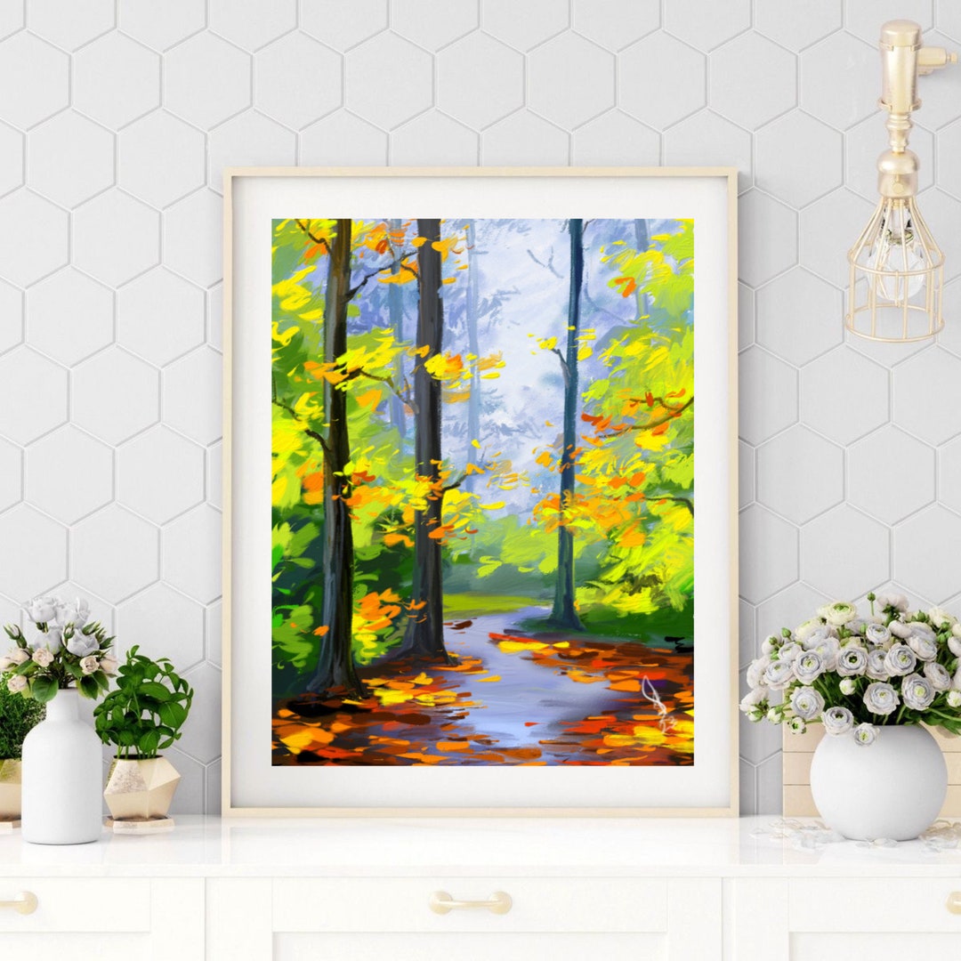 Neon Yellow & Green Nature Landscape ' Art Vibrant Colorful Acrylic